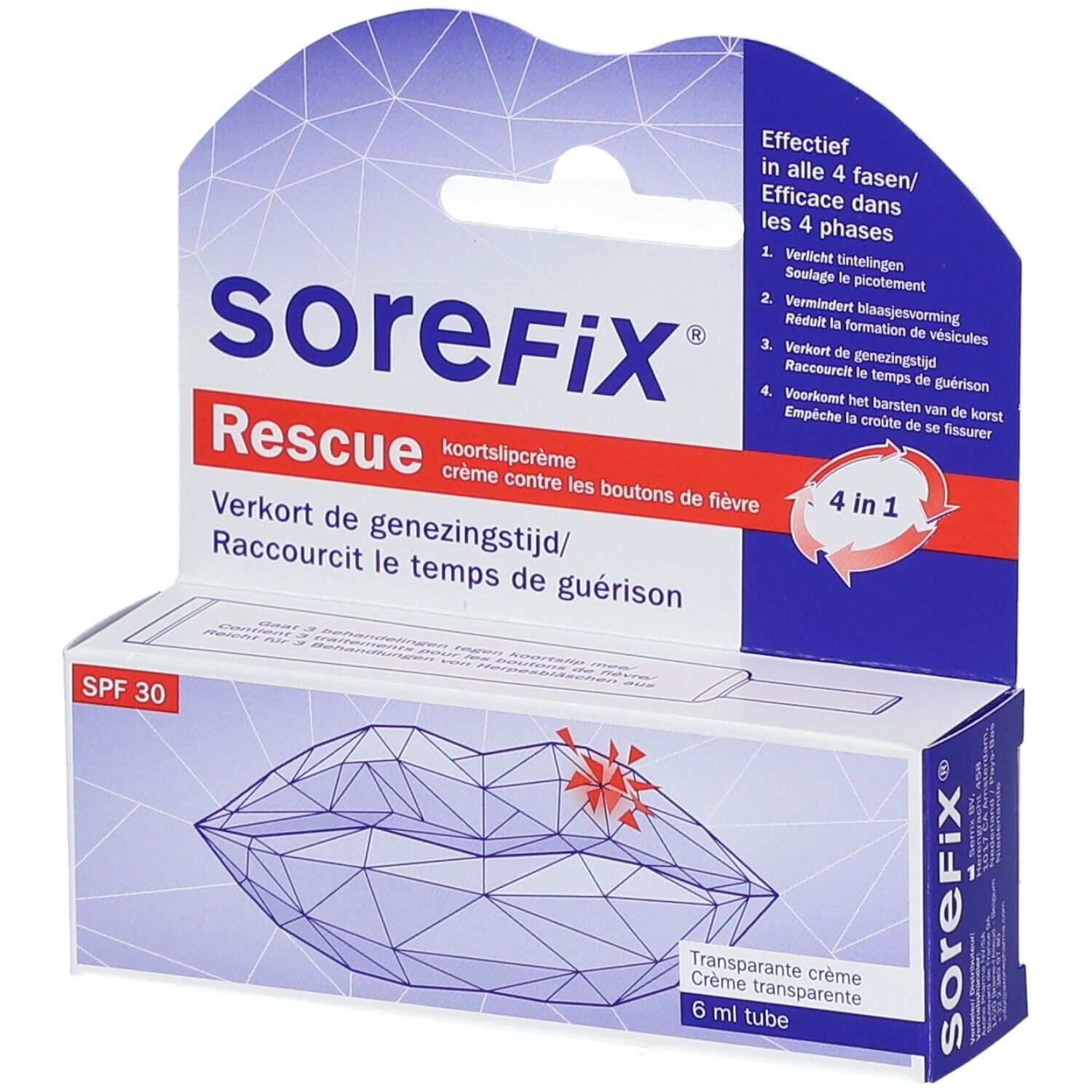 SoreFix Crème Boutons de Fièvre Rescue Transparente SPF 30 6 ml Crème