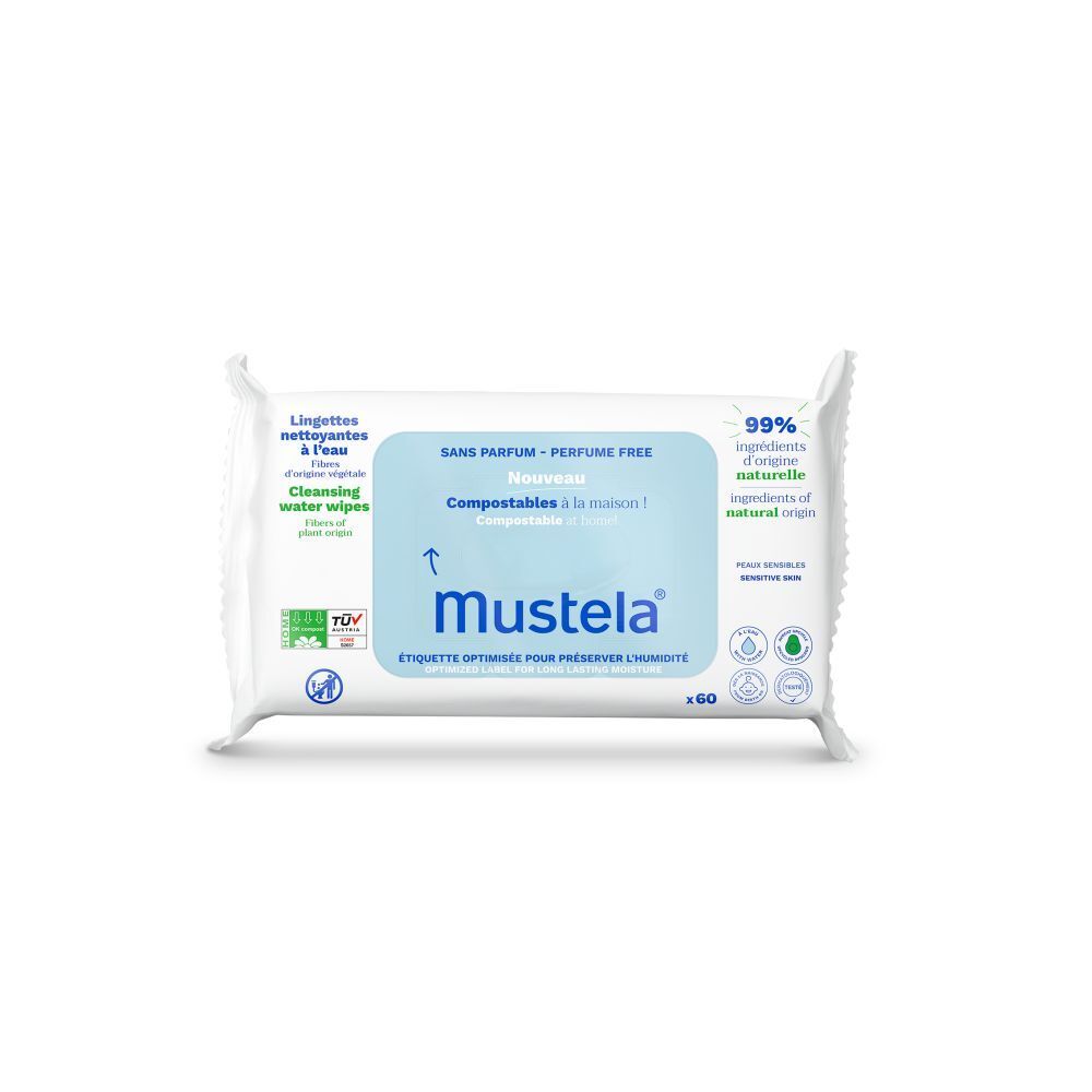 Mustela Lingettes Nettoyantes Eau Sans Parfum 60 pc(s) Lingette(S)