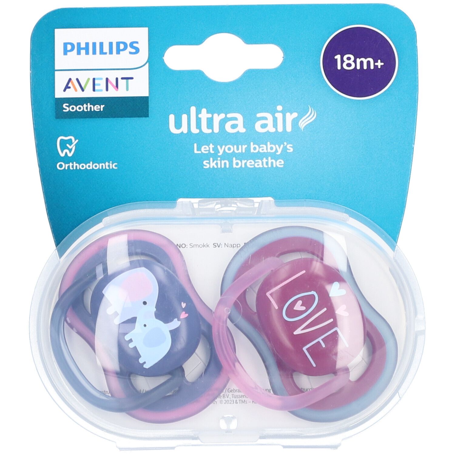 Philips Avent Ultra Air Sucette Éléphant - Love 18 Mois+ 2 pc(s)