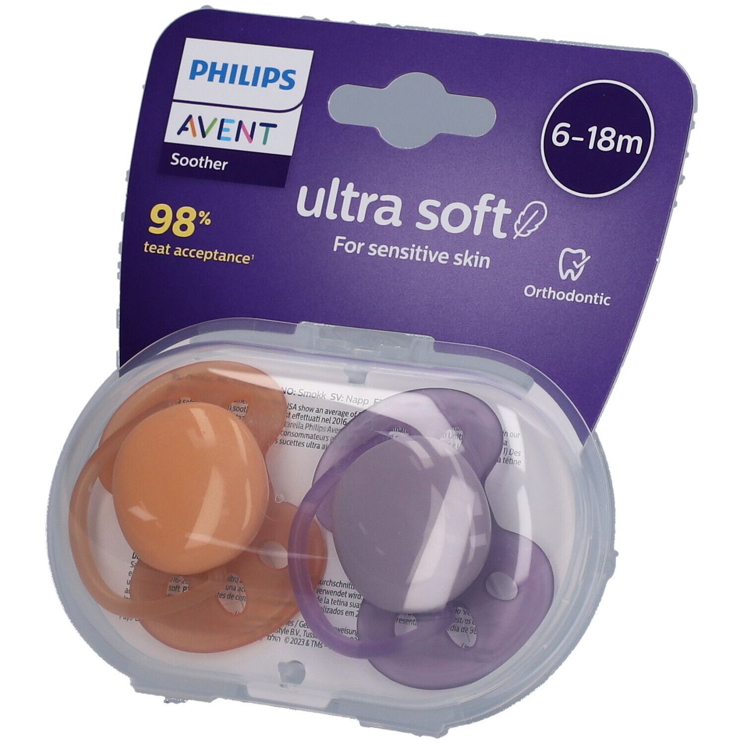 Philips Avent Ultra Soft Tétine Violet-Orange 6-18 mois 2 pc(s) Sucette(S)