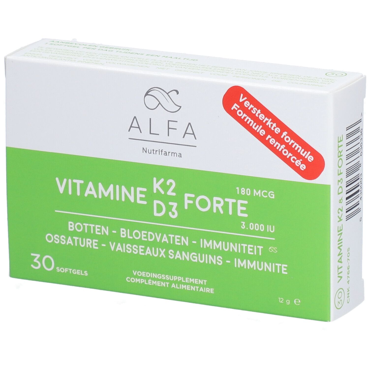 Alfa Vitamine K2 -D3 Forte Nouvelle Formule 30 pc(s) Capsule(S) Douce(S)