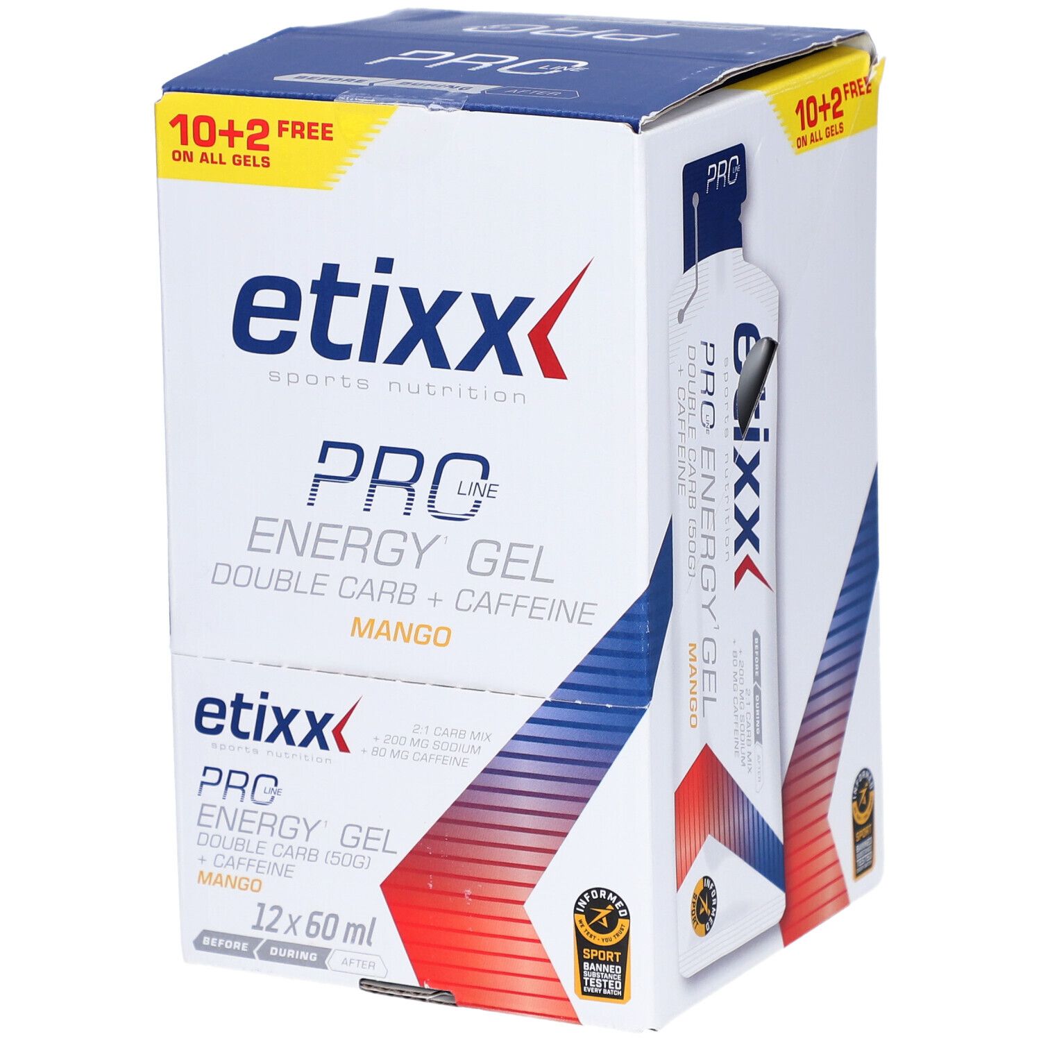 Etixx Double Carb Energy Gel Pro Line + Caffeine Mango 12x60 ml Ampoule(S) Buvable(S)