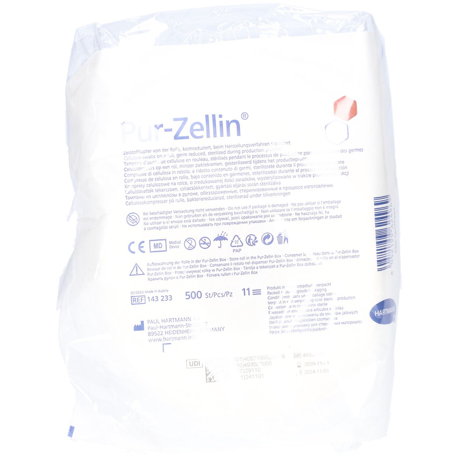Hartmann Pur Zellin Roll Deppers 4x5cm 500 1432330 Bandage(S) pc(s)