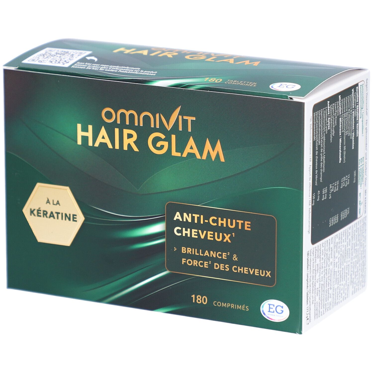 Omnivit Hair Glam | Chute de cheveux, cheveux brillants et forts | Avec kératine et acides aminés | 3 mois 180 pc(s) Comprimé(S)