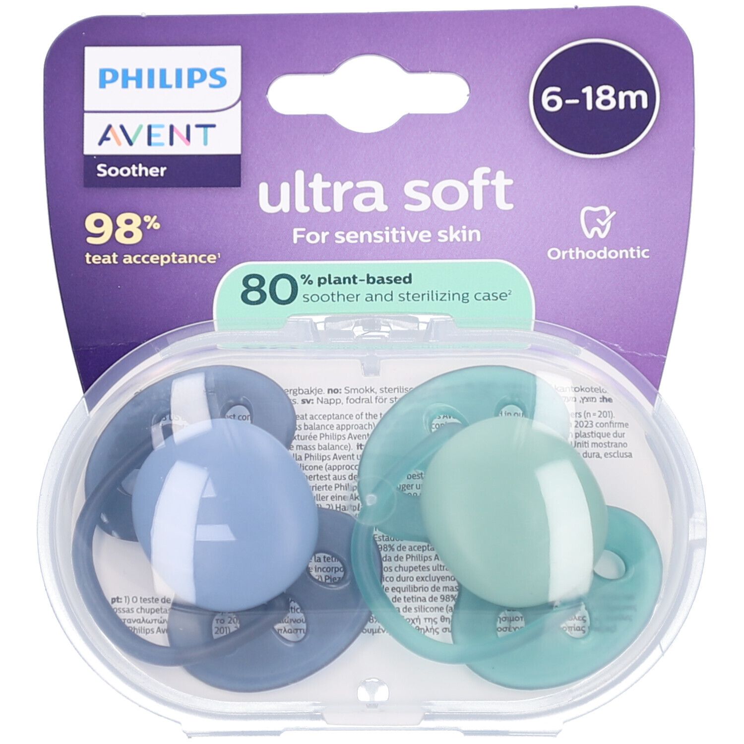Philips Avent Sucette +6m Soft bleu/vert 2 pc(s) Sucette(S)