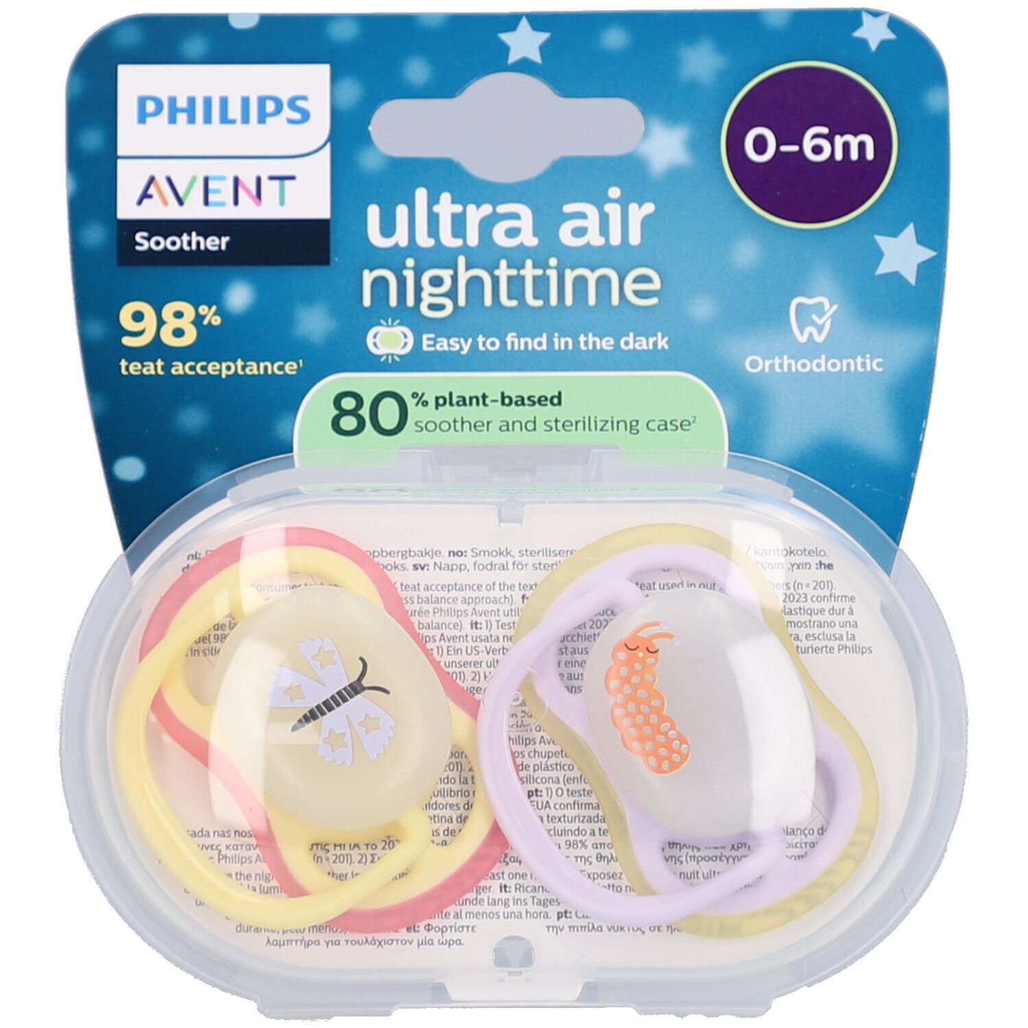 Philips Avent Ultra Air Sucette +0m Air Night papillon/chenille 2 pc(s) Sucette(S)