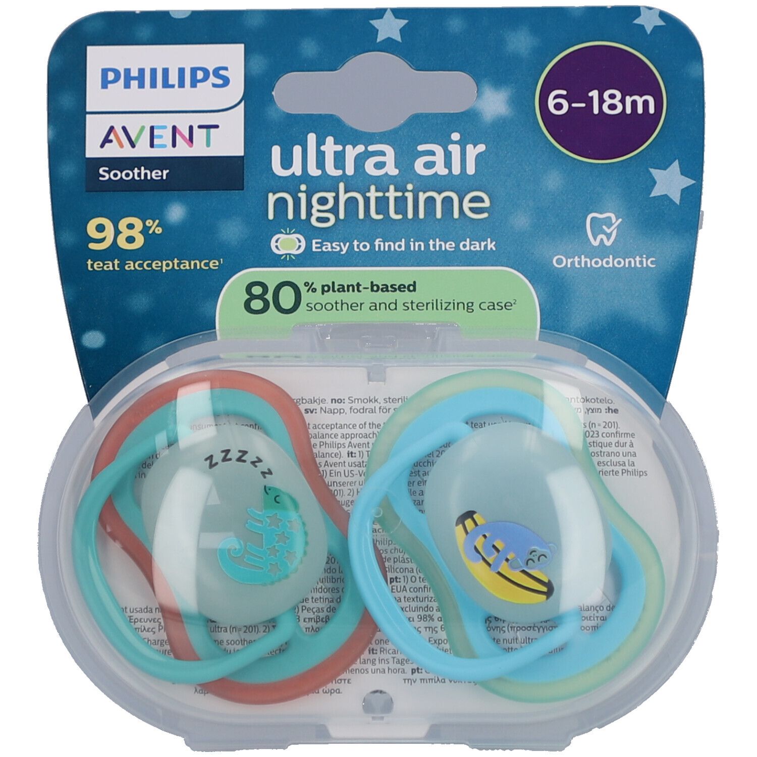 Philips Avent Sucette +6m Air Night singe/caméléon 2 pc(s) Sucette(S)