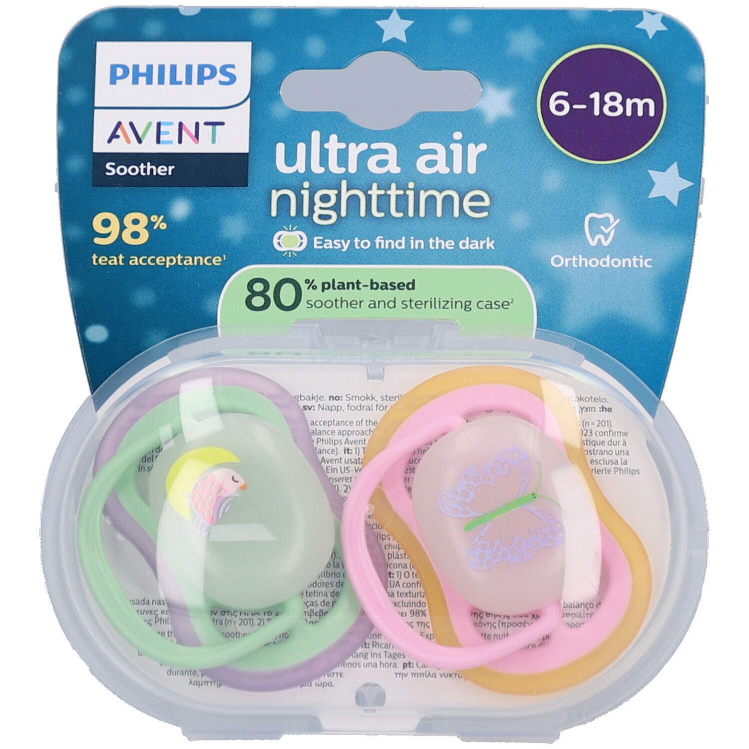 Philips Avent Sucette +6m Air Night oiseau/papillon 2 pc(s) Sucette(S)