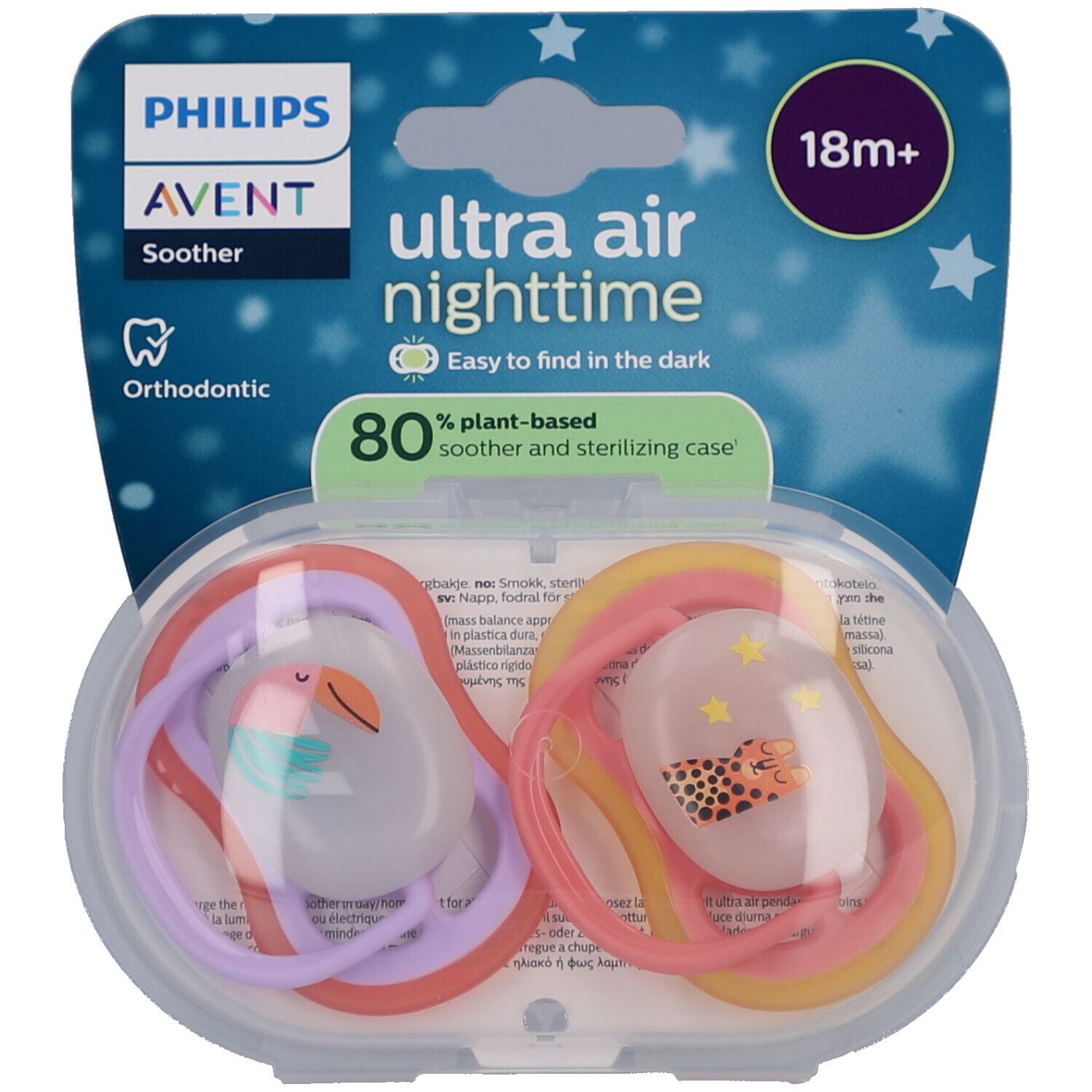 Philips Avent Sucette +18m Air Night toucan/chat 2 pc(s) Sucette(S)