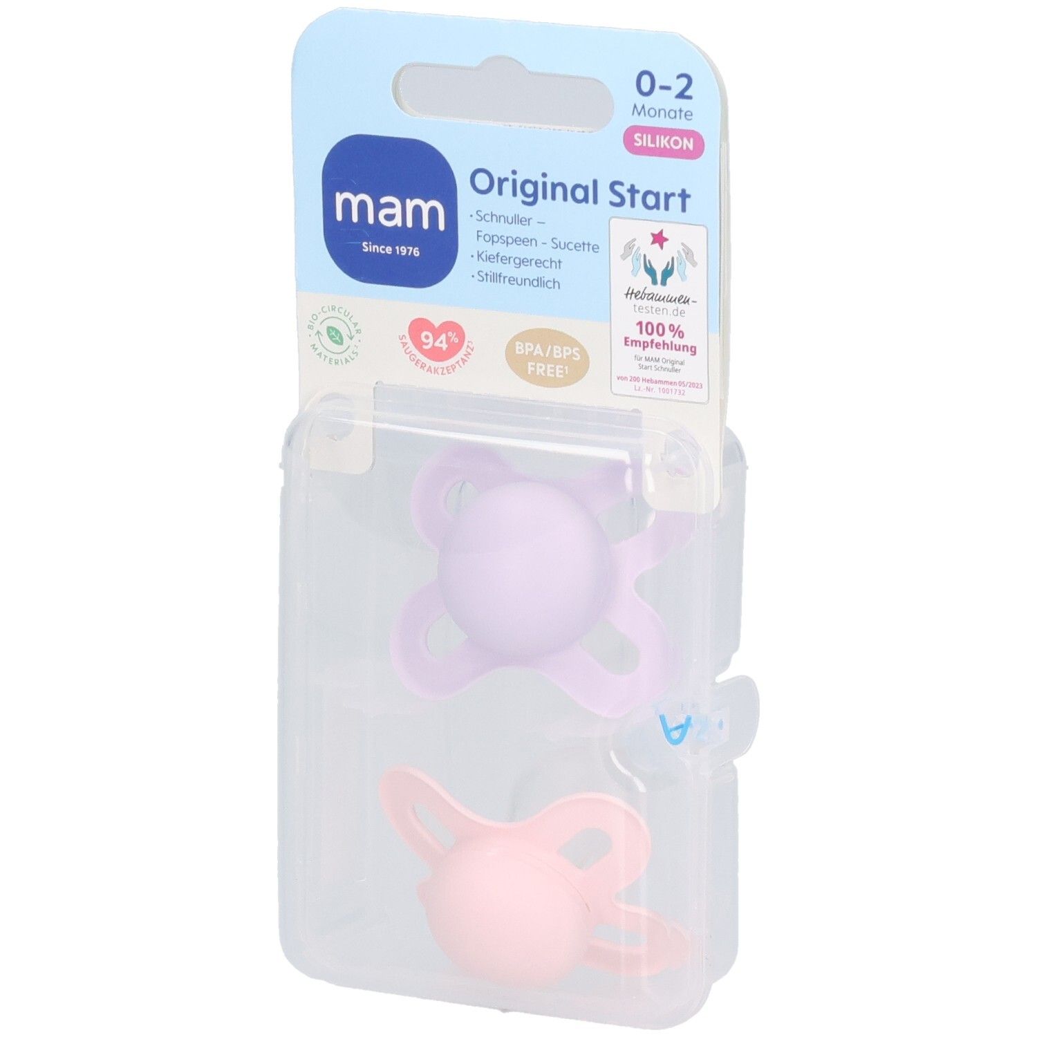 MAM Original Start Silicone Sucette 0-2 mois Pink 2 pc(s) Sucette(S)