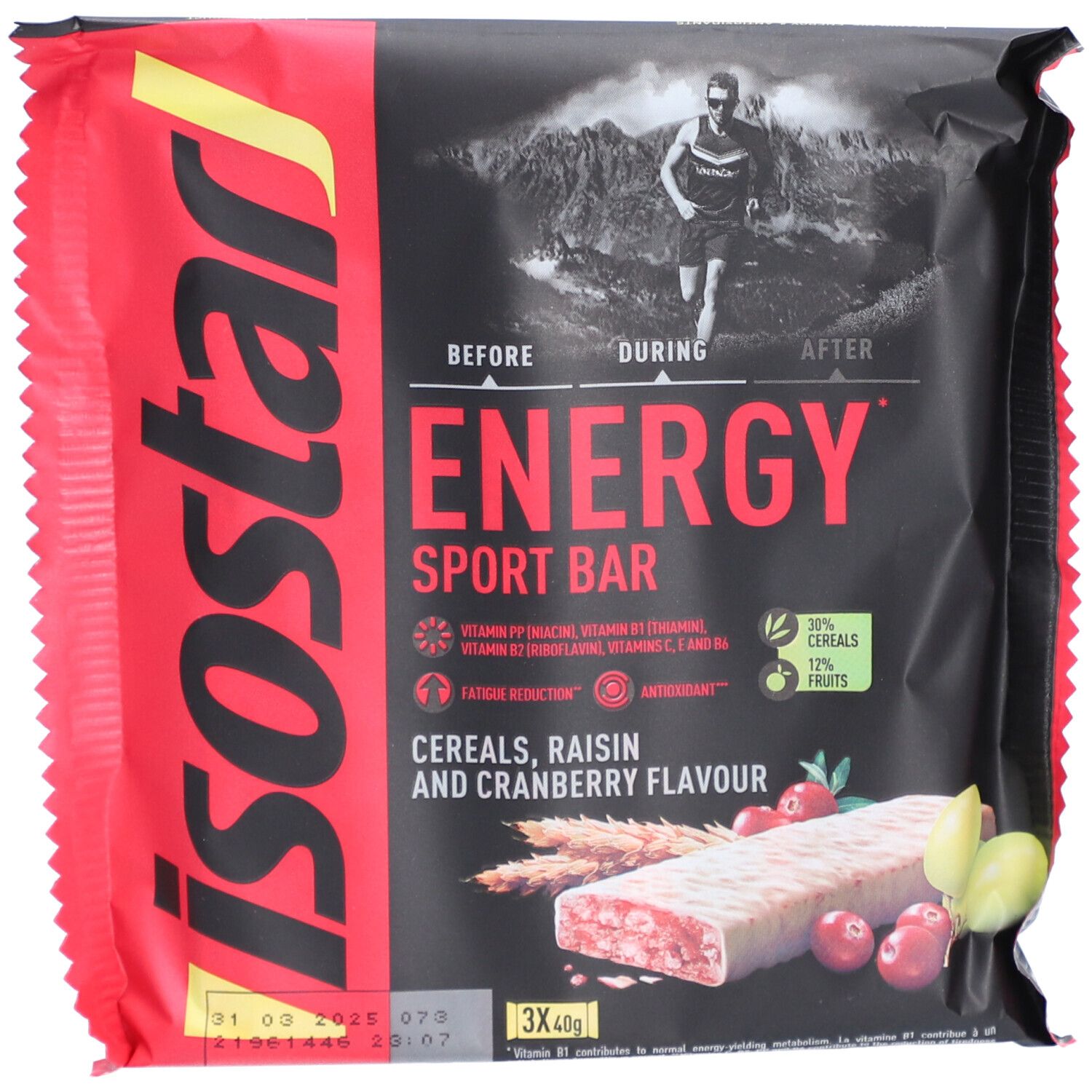Isostar Barres Energy Sport Cranberry 3x40 g Barre