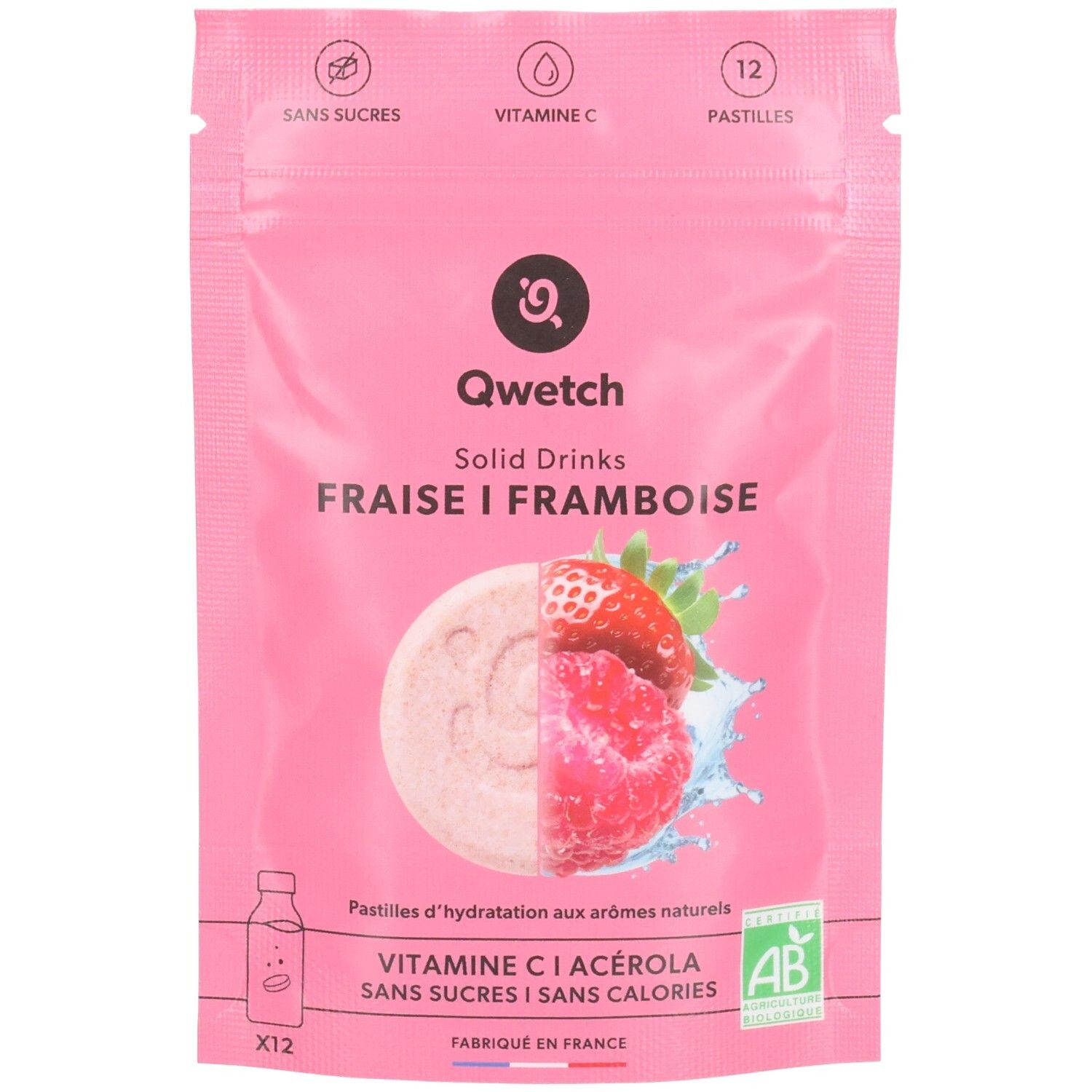 Pdmtobemaintained Qwetch Solid Drinks Bio X12 Fraise Framboise Pastille(S) 12 Pc(S)