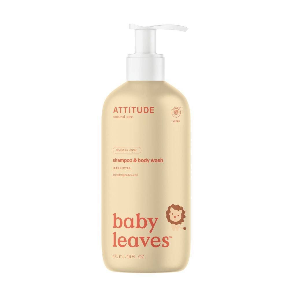 ATTITUDE baby leaves® Shampooing et gel douche Nectar de poire Gel Nettoyant 473 ml
