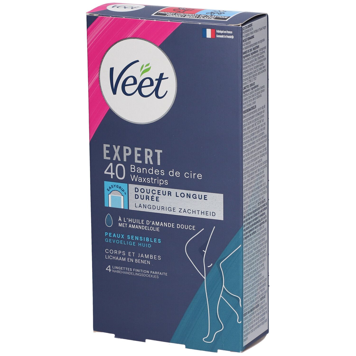 Veet Expert Bandes de Cire Corps et Jambes Peau Sensible 40 pc(s) Bande(S)