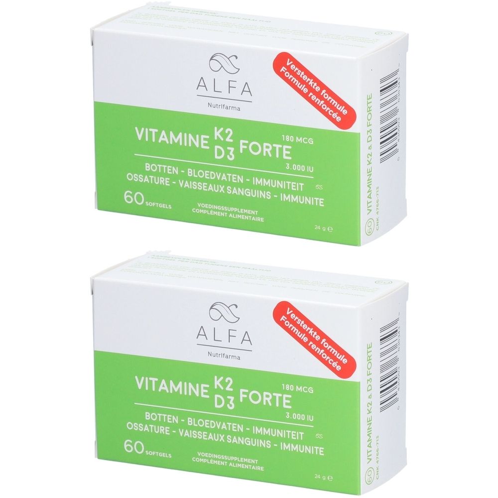 Alfa Vitamine K2 -D3 Forte Nouvelle Formule 2x60 pc(s) Capsule(S) Douce(S)