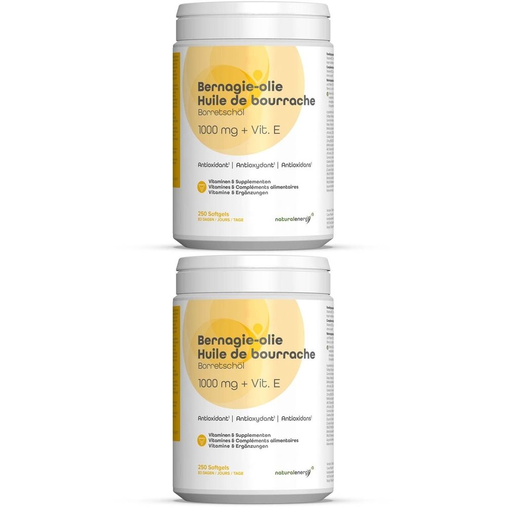 Natural Energy Huile de Bourrache 1000mg + Vitamine E 2x250 pc(s) Capsule(S)