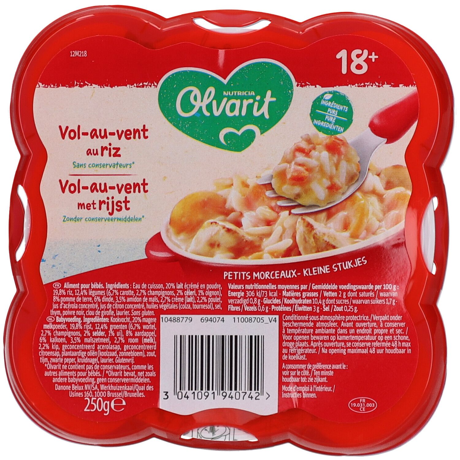 Olvarit | Assiette Repas| Bébé Dès 18 Mois Vol au Vent Riz 230 g