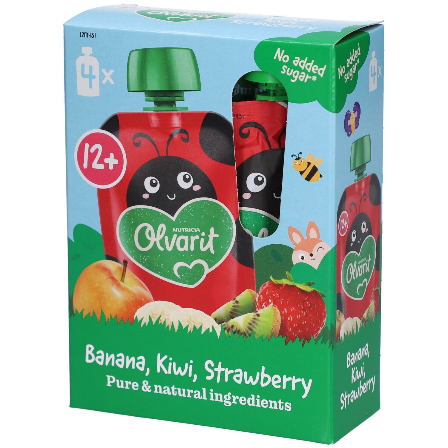 Olvarit | Gourde Fruits Bébé Dès 12 Mois |Banane Kiwi Fraise 4x100 g