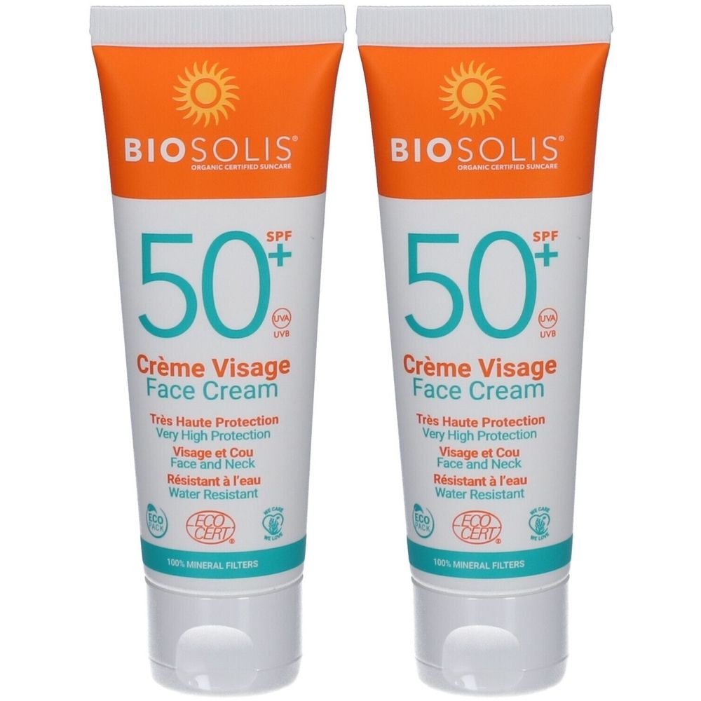 BIOSOLIS® Crème Visage SPF50+ Protection Solaire 2x50 ml