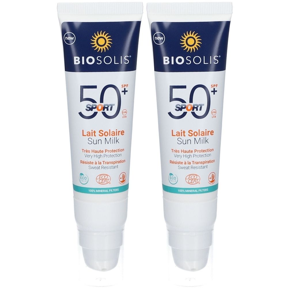 BIOSOLIS® Lait Solaire Sport SPF50+ Crème Protection 2x50 ml