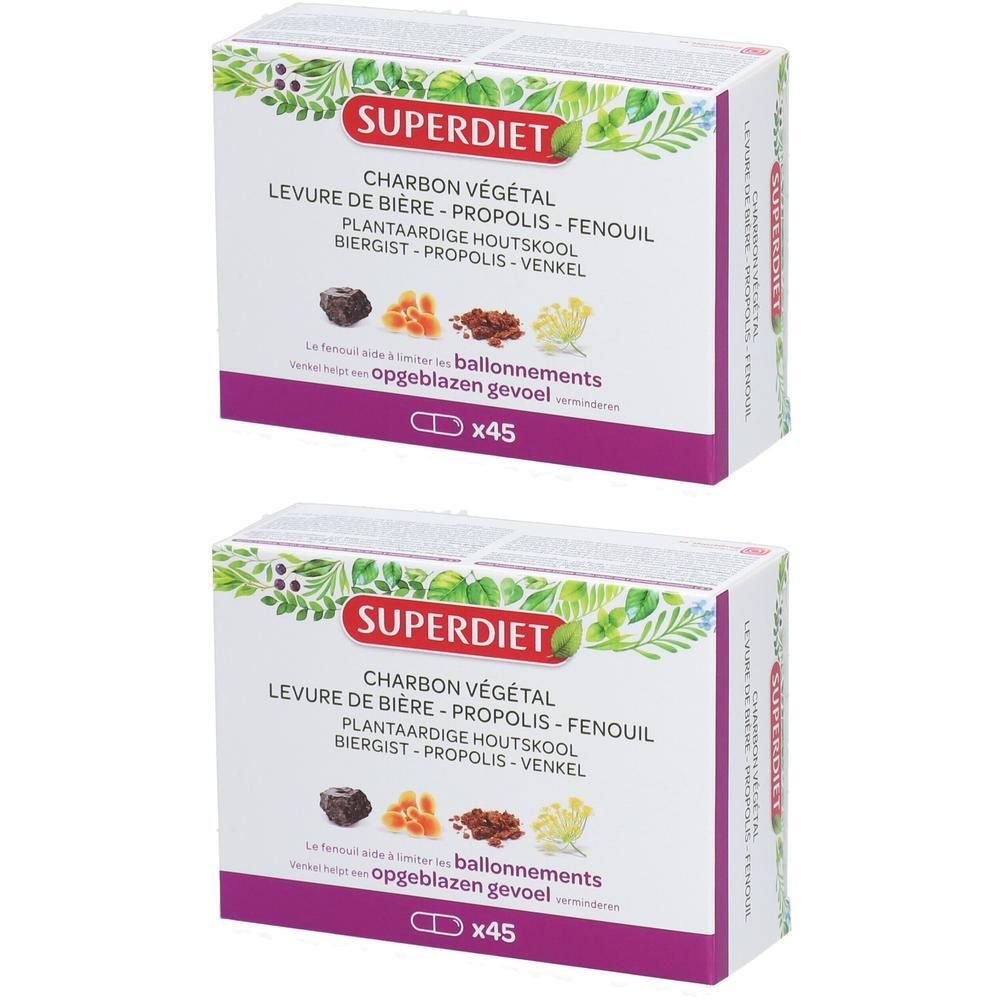 Superdiet Charbon végétal - Levure de bière - Propolis - Fenouil 2x45 pc(s) Capsule(S)