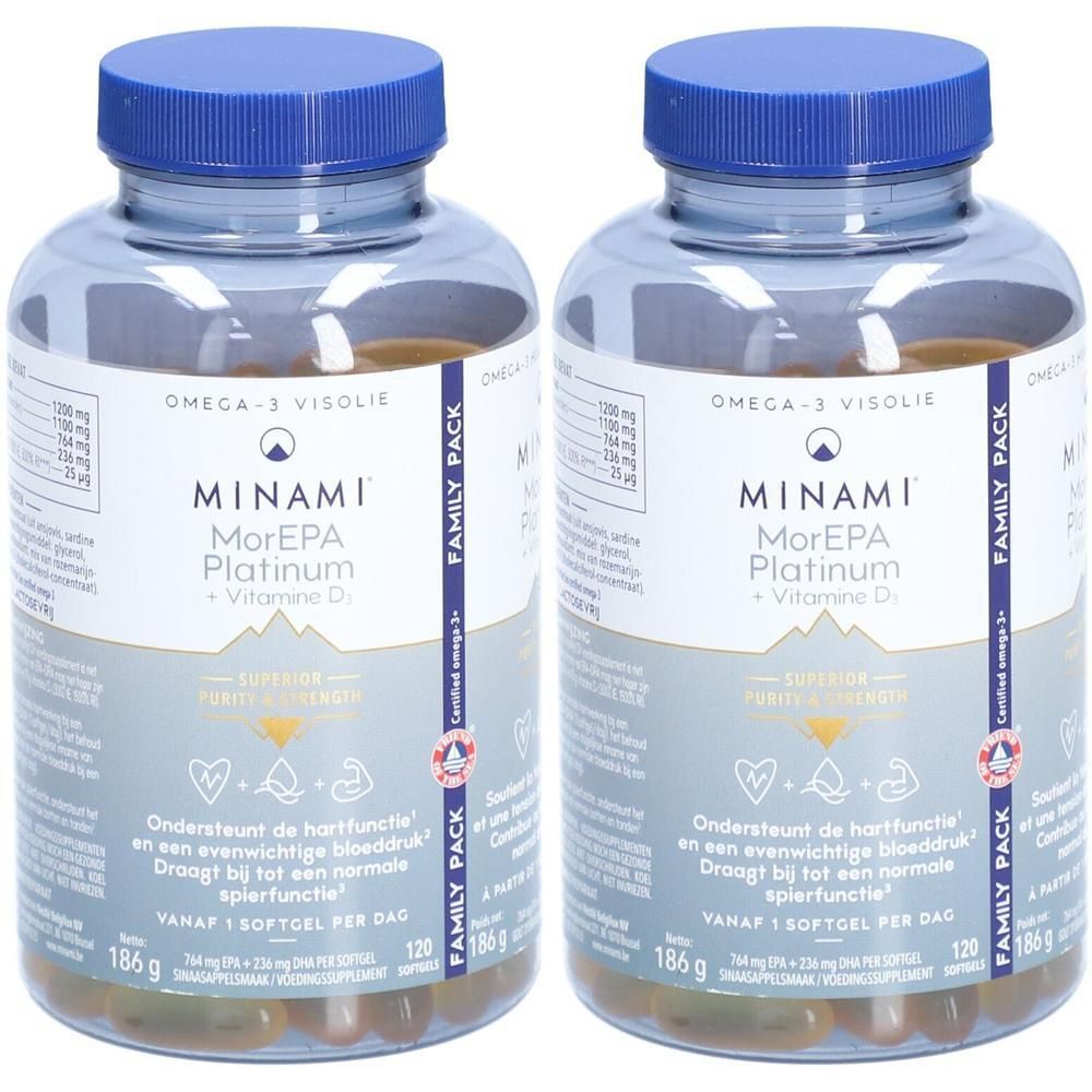 MINAMI MorEpa Platinum + Vitamine D3 2x120 pc(s) Capsule(S) Douce(S)
