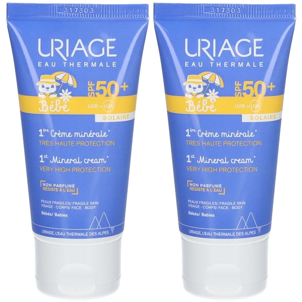 Uriage Bébé 1ère Crème minérale SPF50+ Protection Solaire 2x50 ml