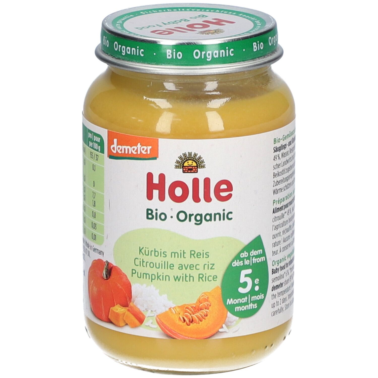 Holle Purée bio citrouille avec riz dès 5 mois 190 g