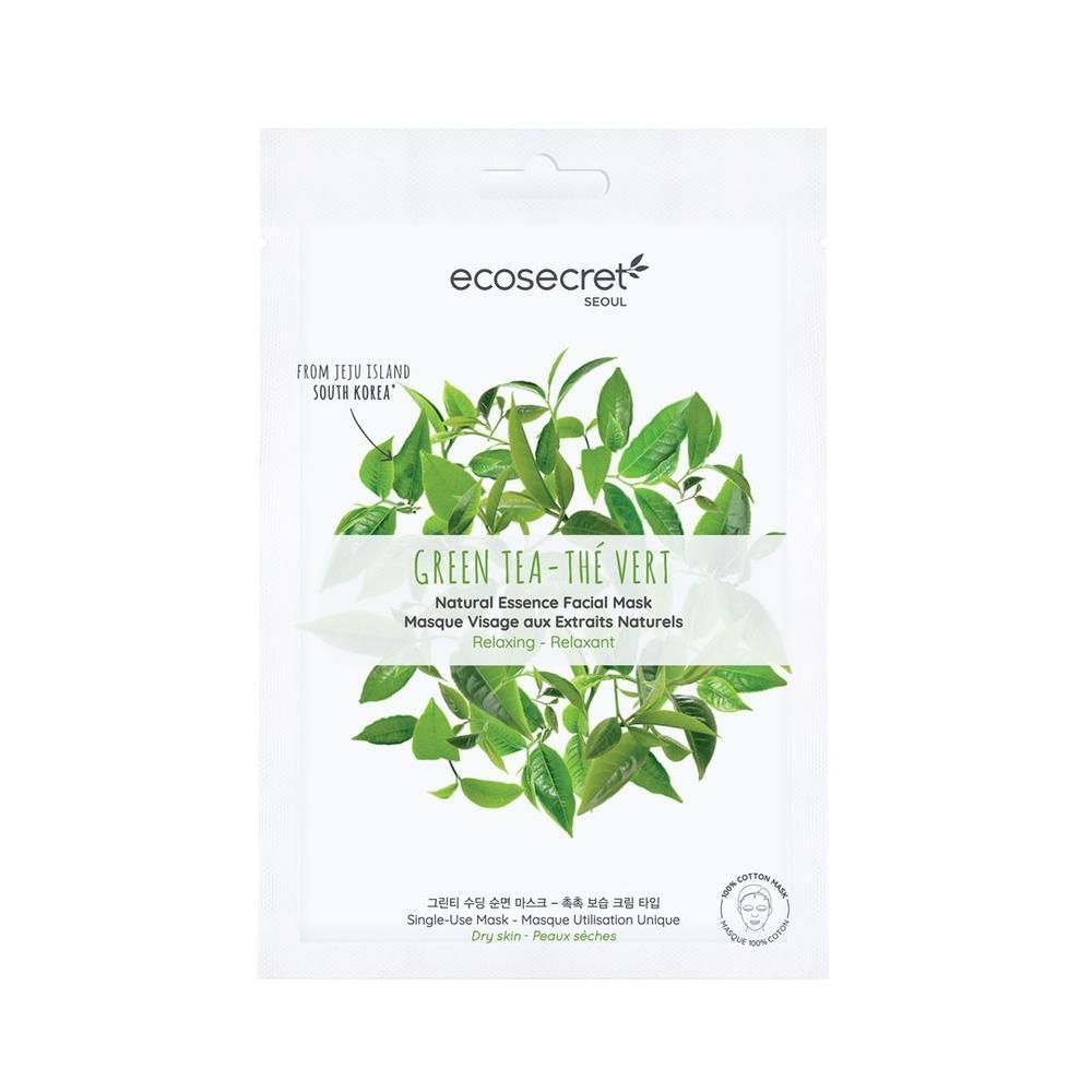 Ecosecret Masque Visage Thé Vert Relaxant 100 % Coton 20 Ml - Image 1