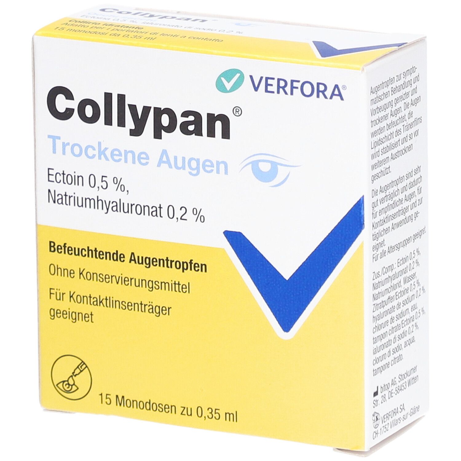 COLLYPAN Yeux secs 15 monodose Gouttes Ophtalmiques 0,35 ml