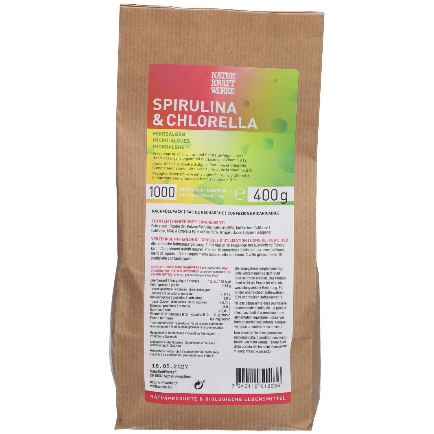 NATURKRAFTWERKE Spiruline & Chlorella - Micro Algues 1000 pc(s) Comprimé(S)