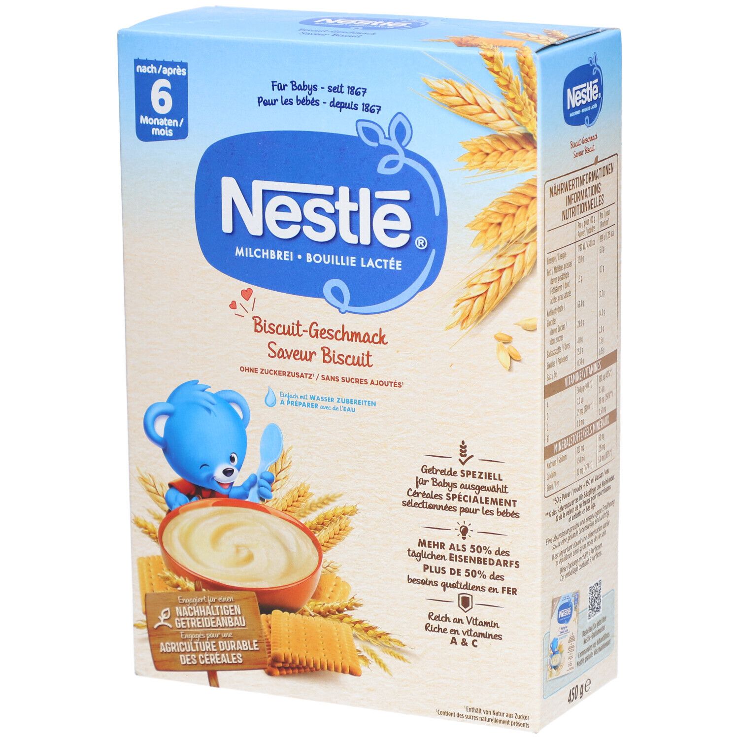 Nestlé Bouillie Lactée Saveur Biscuit 450 g Purée