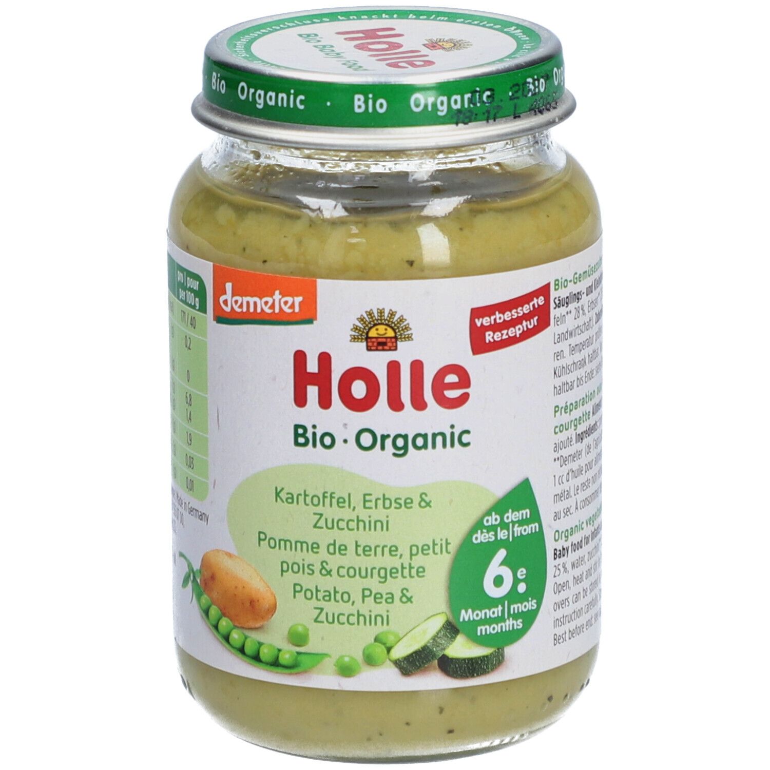 HOLLE Préparation aux légumes bio Pomme de terre, petit pois et courgette Aliment 190 g