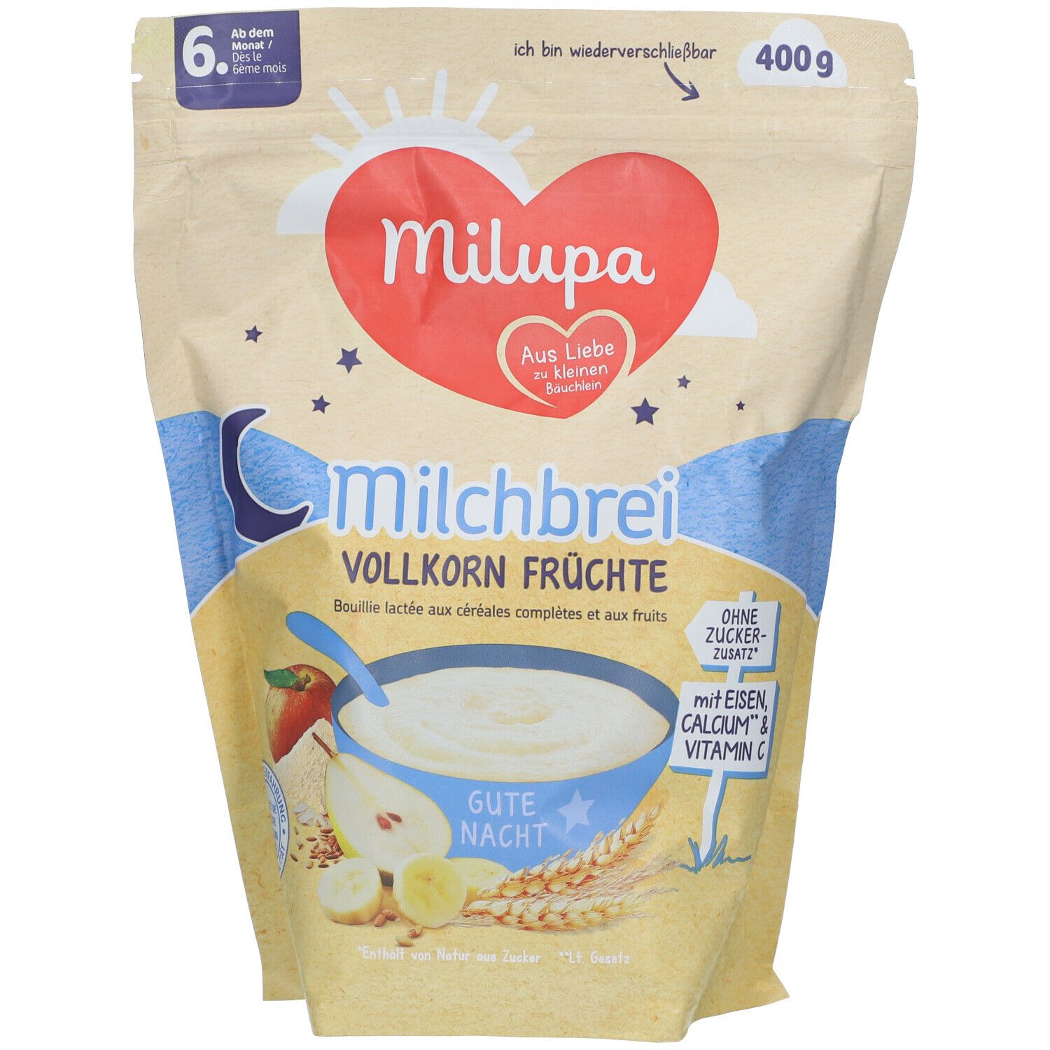 MILUPA Bonne Nuit Bouillie de lait complet aux fruits 400 g Poudre