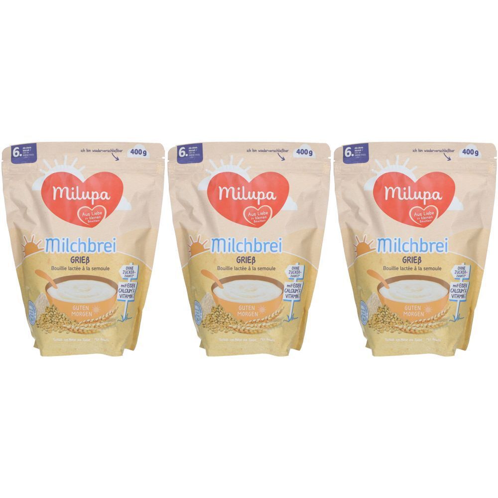 Milupa Bouillie de lait semoule 3x400 g Poudre