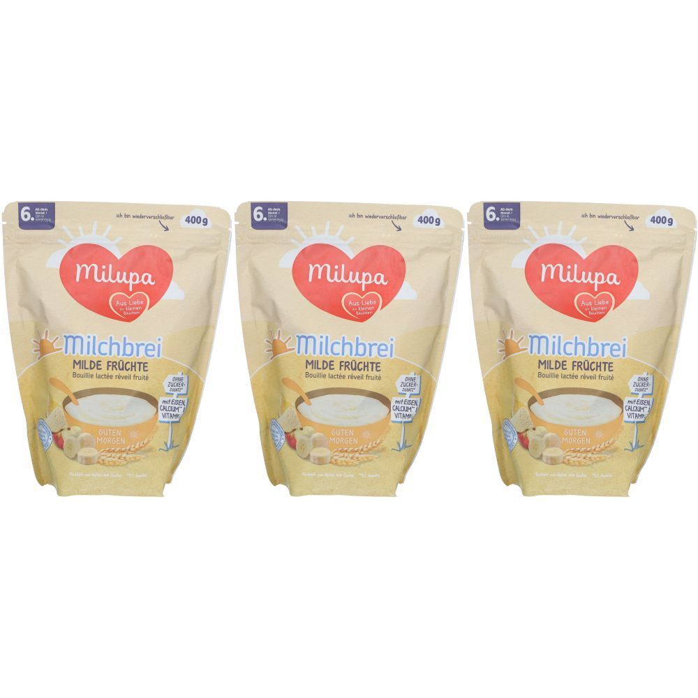 Milupa Bouillie de lait Fruits doux 3x400 g Poudre