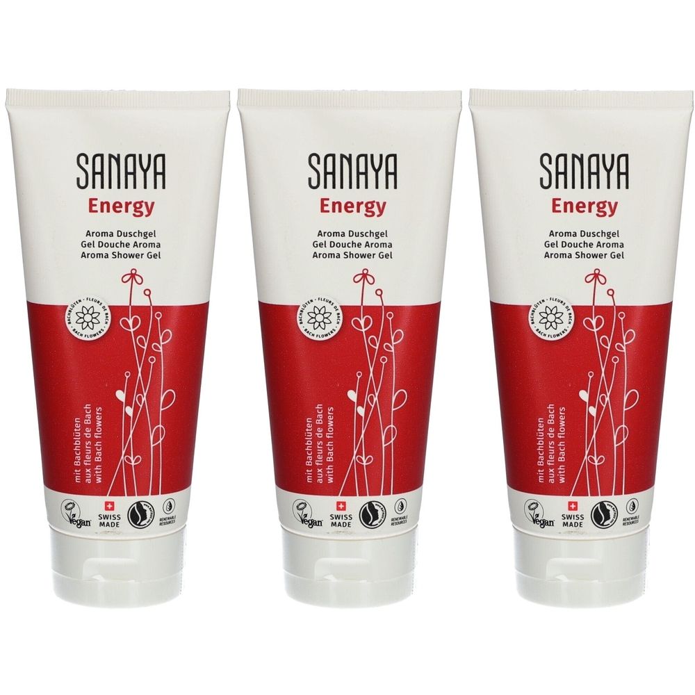SANAYA Energy Gel Douche Aroma aux fleurs de Bach 3x200 ml Gel Douche