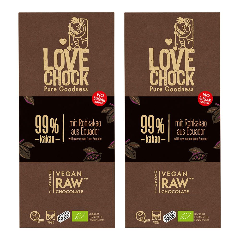 Lovechock Noir Intense, 99 % Cacao Chocolat 2x70 g