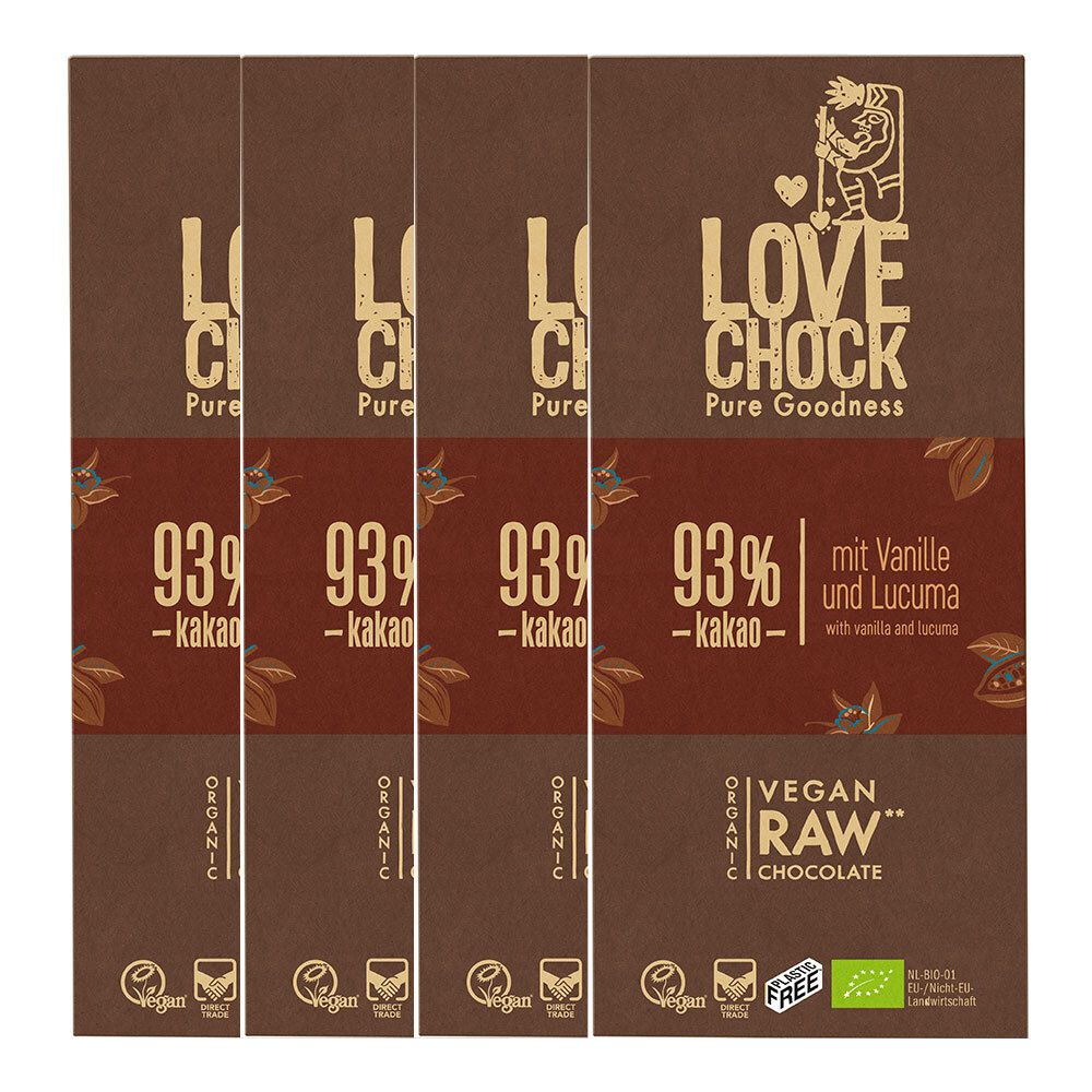Lovechock Bio Extra Foncé, 93 % Kakao Chocolat 4x70 g