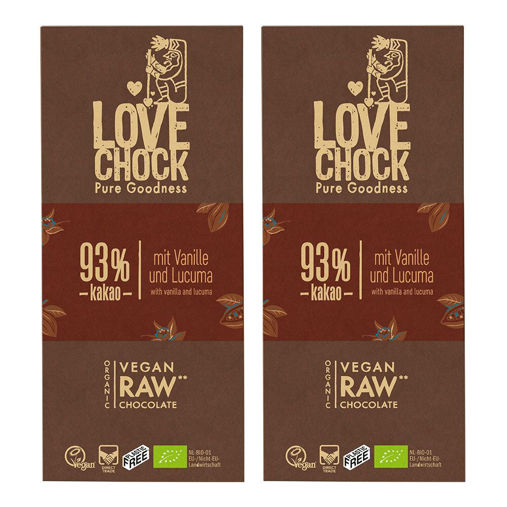Lovechock Bio Extra Foncé, 93 % Kakao Chocolat 2x70 g