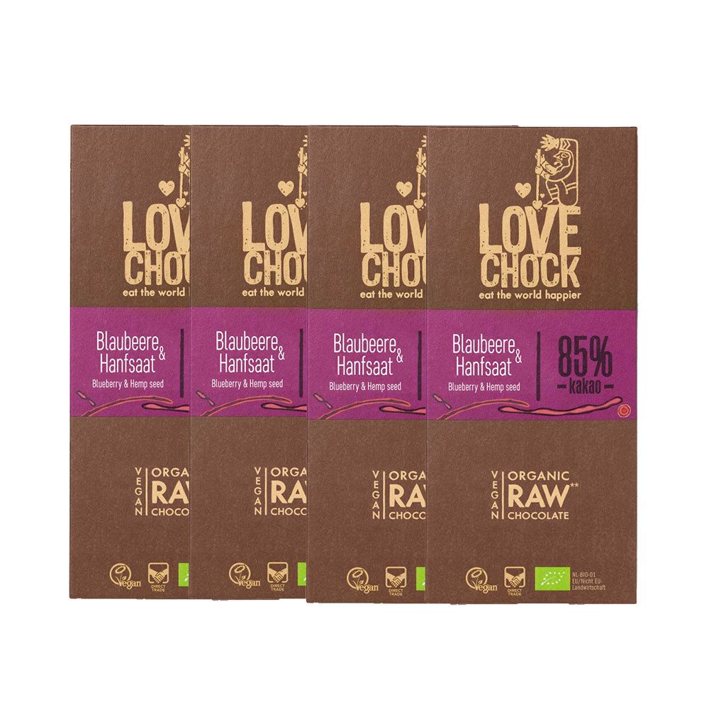 Lovechock Bio Graines de Myrtilles & Chanvre Chocolat 4x70 g