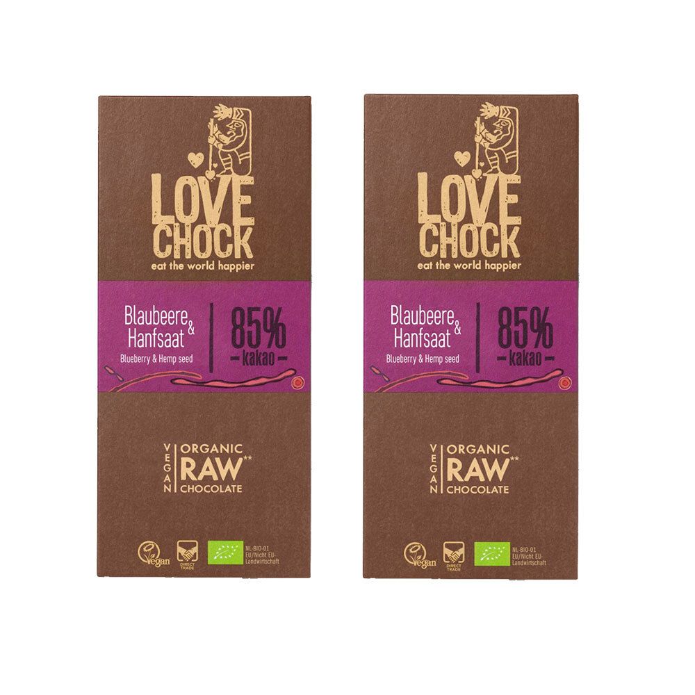 Lovechock Bio Graines de Myrtilles & Chanvre Chocolat 2x70 g