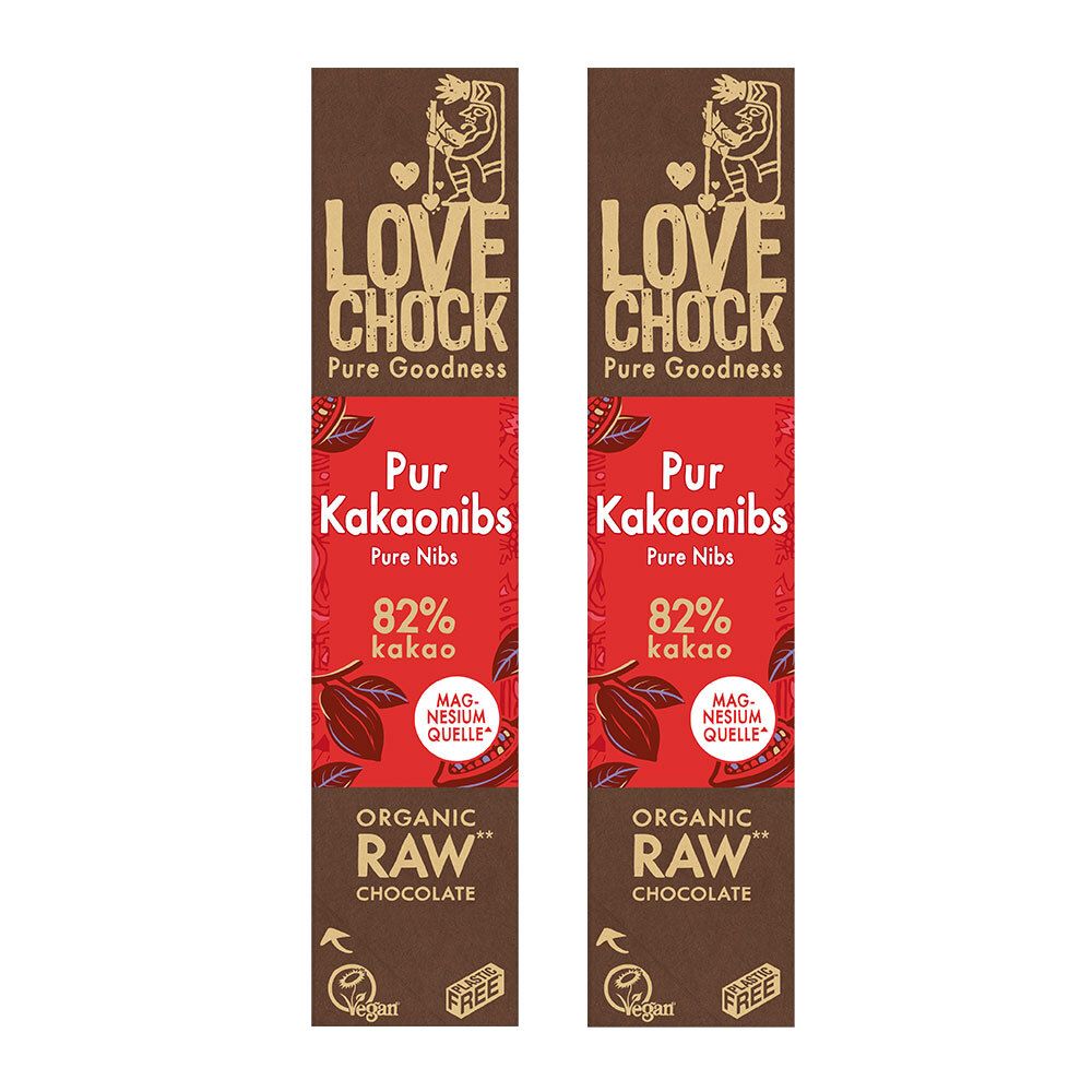 Lovechock Bio Pure Nibs Barre chocolat Chocolat 2x40 g