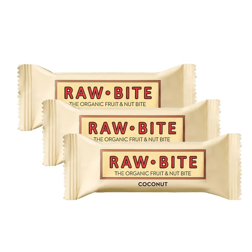 RAWBITE Barre de fruits & de noix avec noix de coco 3x50 g Barre
