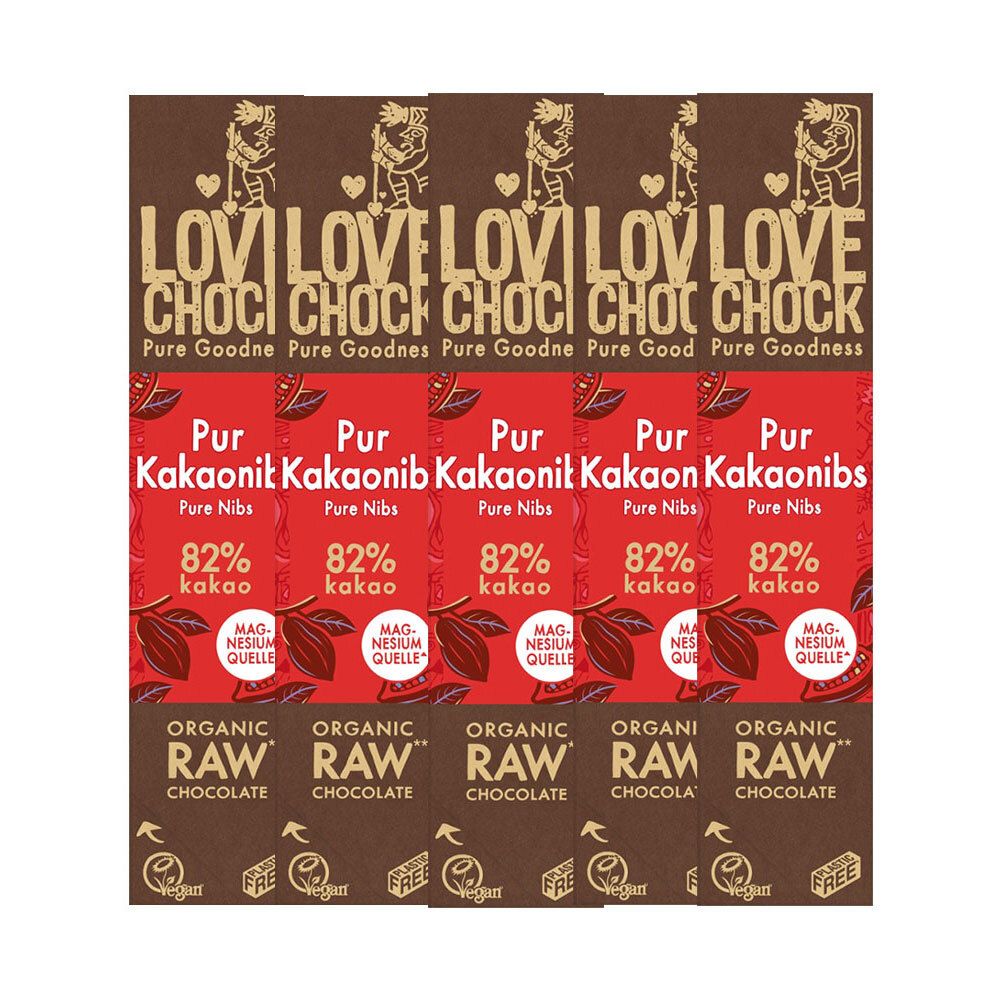 Lovechock Bio Pure Nibs Barre chocolat Chocolat 5x40 g