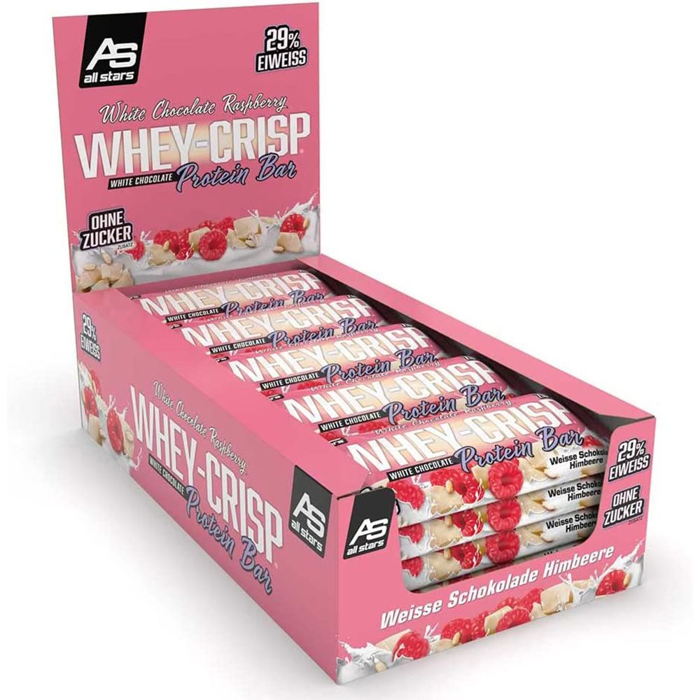 All Stars® Whey Crisp Protein Barre chocolat blanc framboise 25x50 g