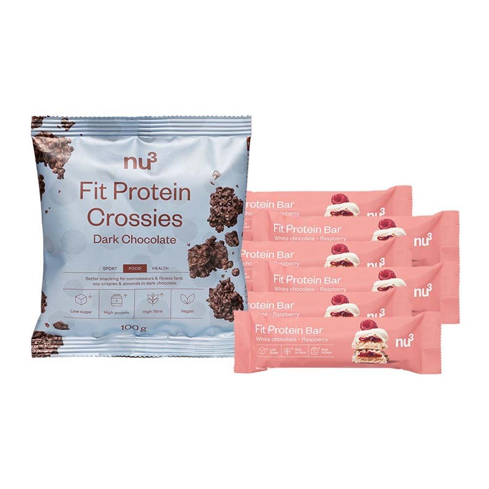 nu3 Set 6 x Fit Protein Bar, Chocolat Blanc Framboise + Crossies Set(S) 1 pc(s)