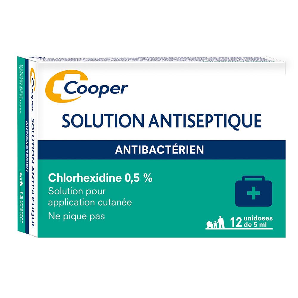 Cooper - Solution Antiseptique Antibactérien Chlorhexidine 0,5% Pour Application Cutanée Unidoses 12X5ml Ampoule(S) 60 Ml Enfants