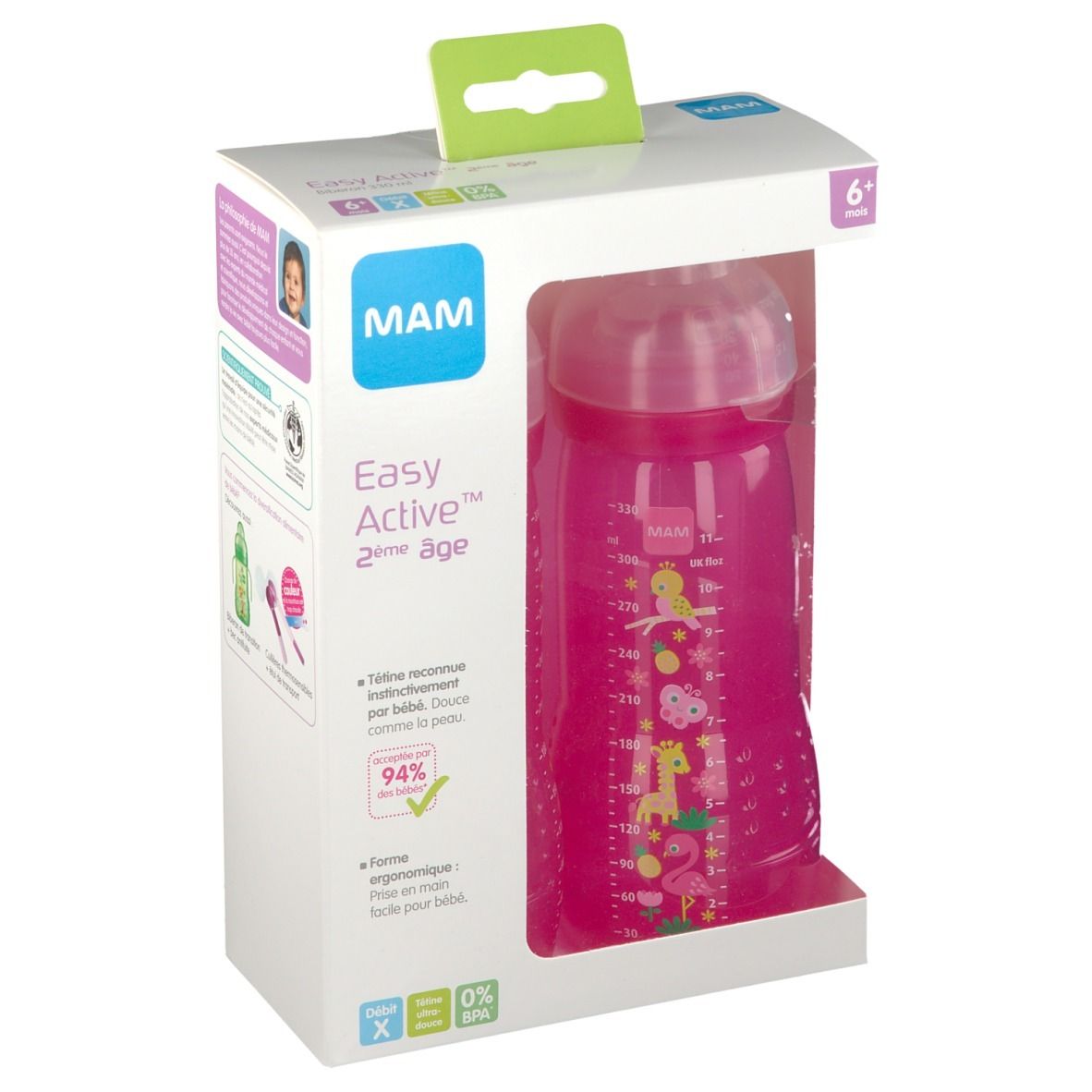 MAM Biberon 330ml +6 mois Rose Bouteilles 2 pc(s)