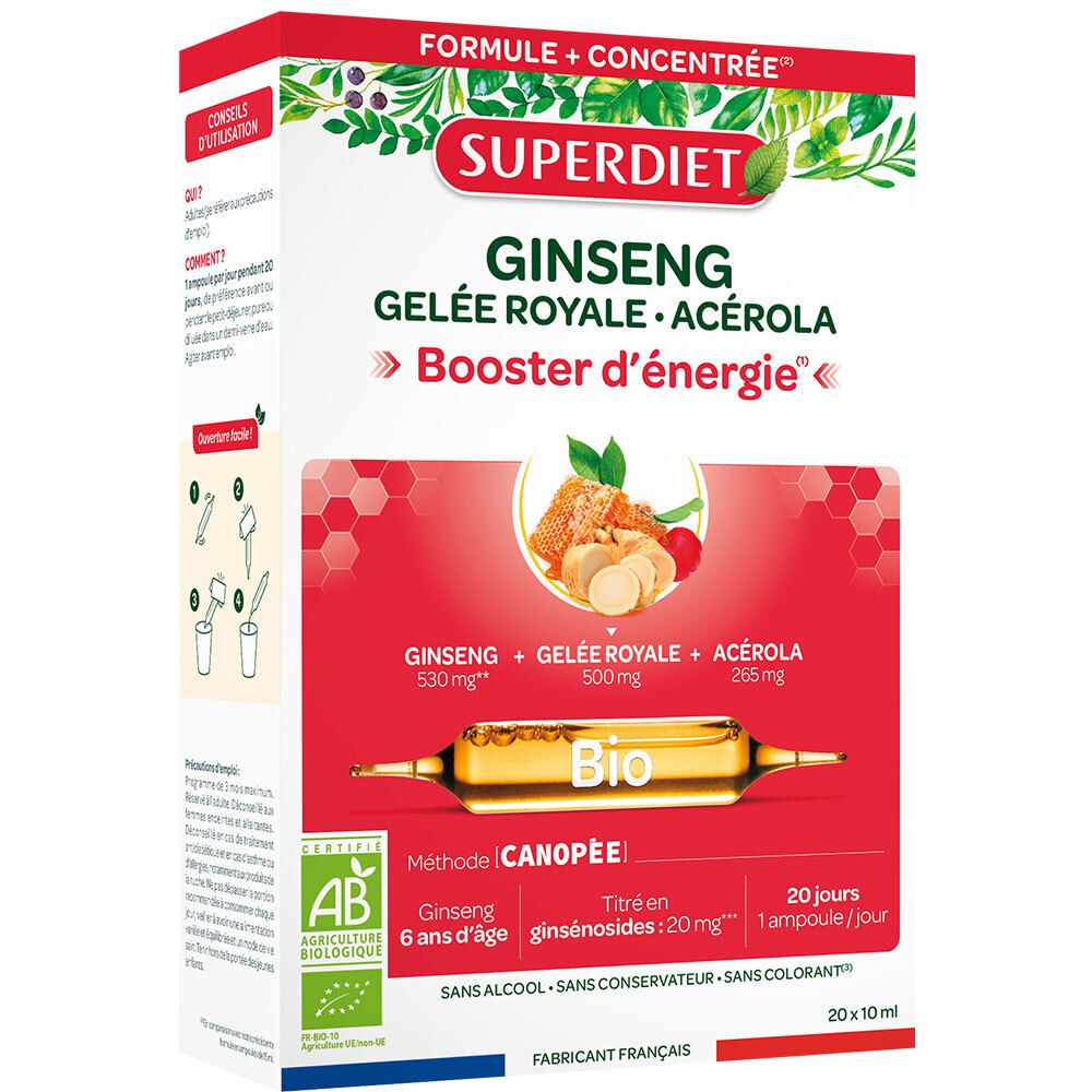 Super Diet Ginseng Gelée Royale Acérola Bio Ampoule(S) Buvable(S) 20 Pc(S)